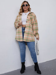 Plus Size Plaid Button Front Jacket Sai Feel