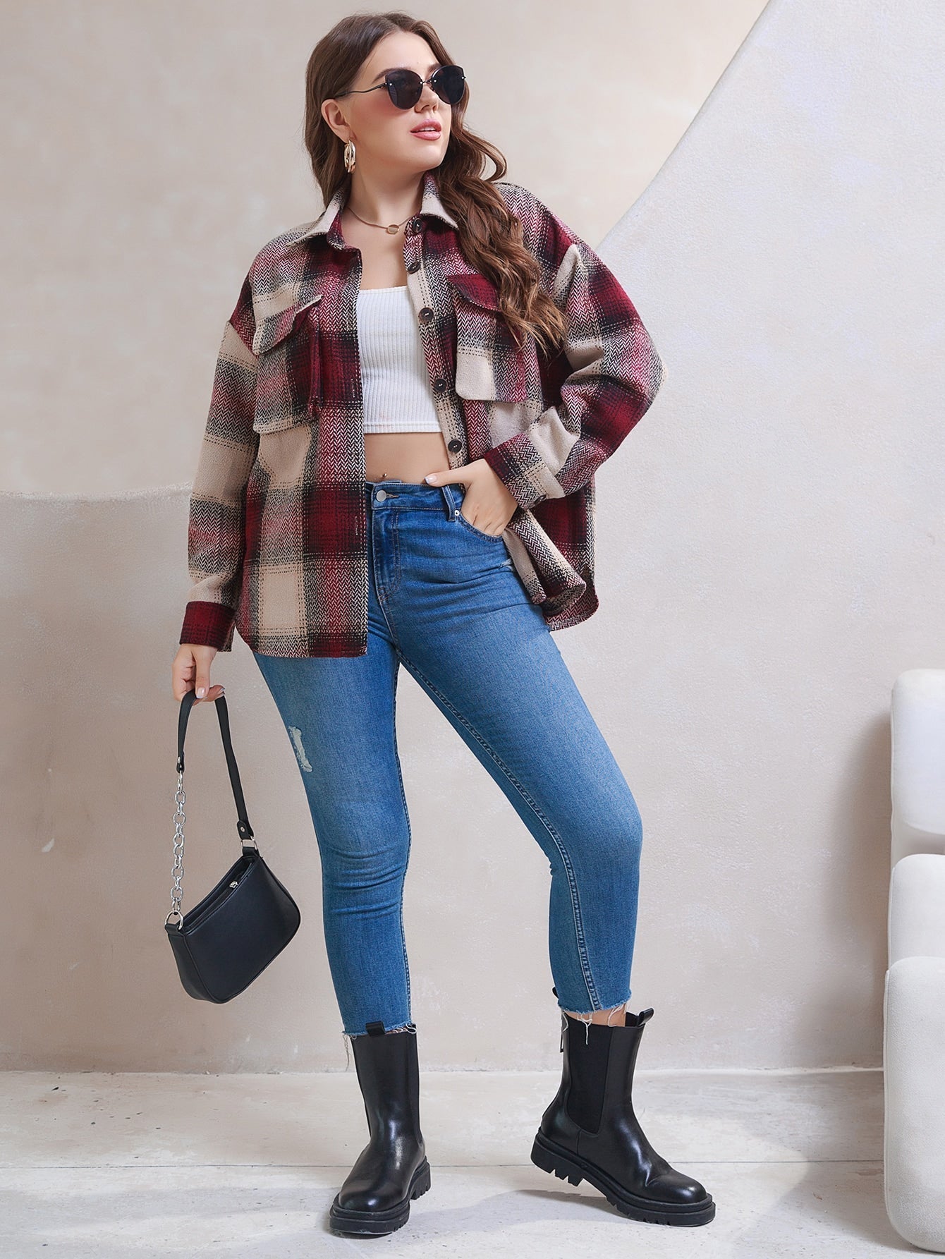 Plus Size Plaid Jacket Sai Feel