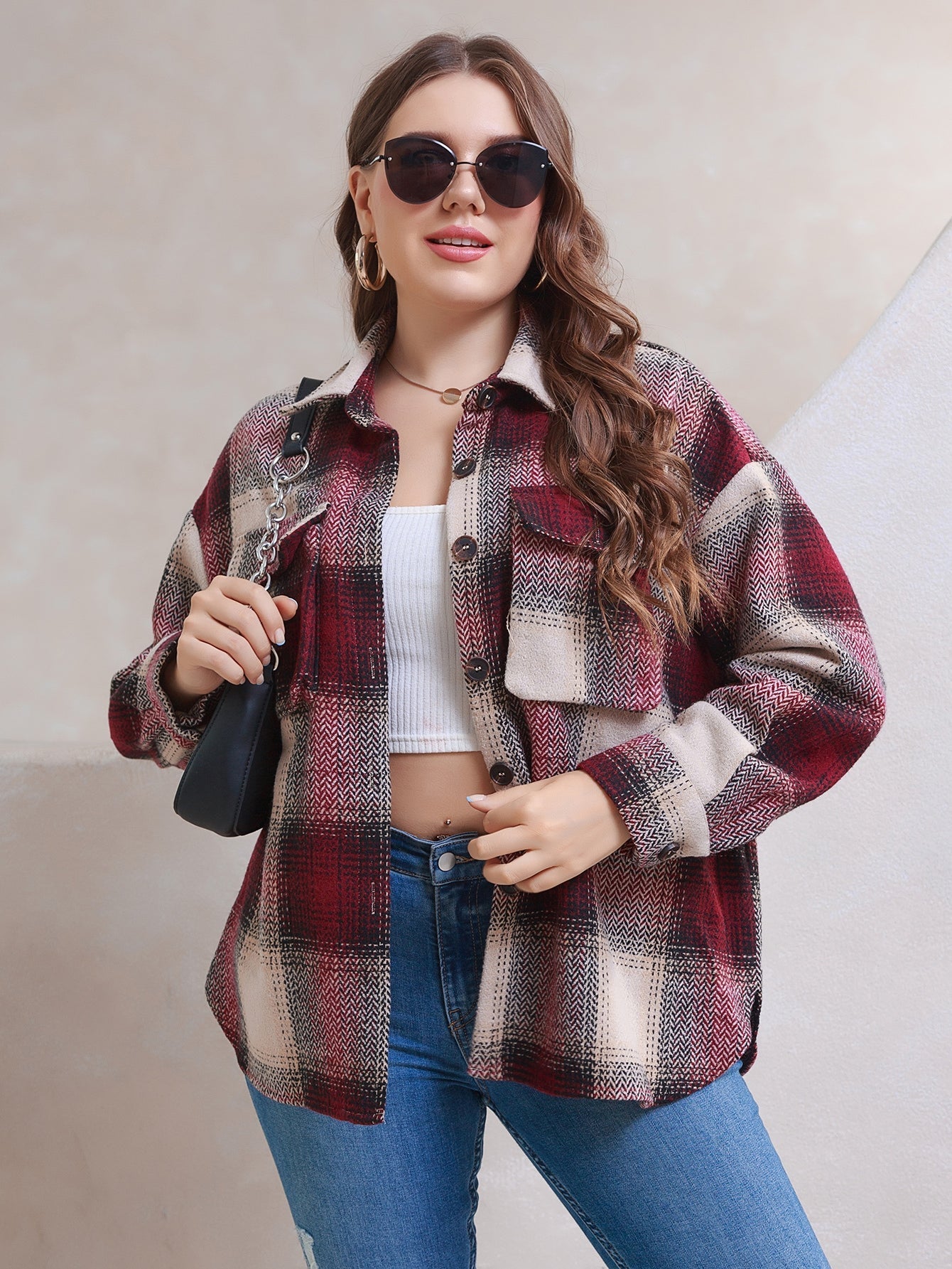 Plus Size Plaid Jacket Sai Feel