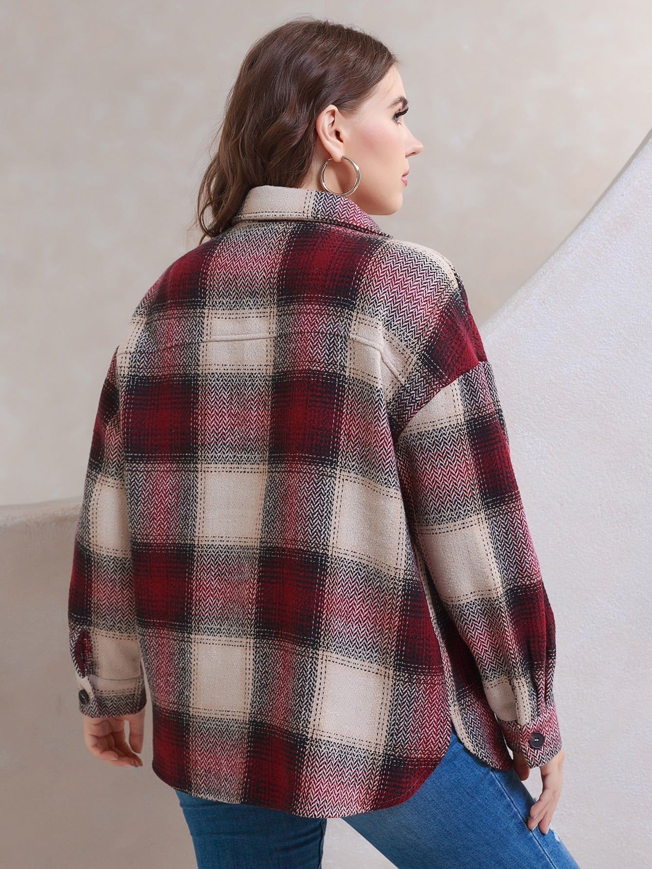 Plus Size Plaid Jacket Sai Feel