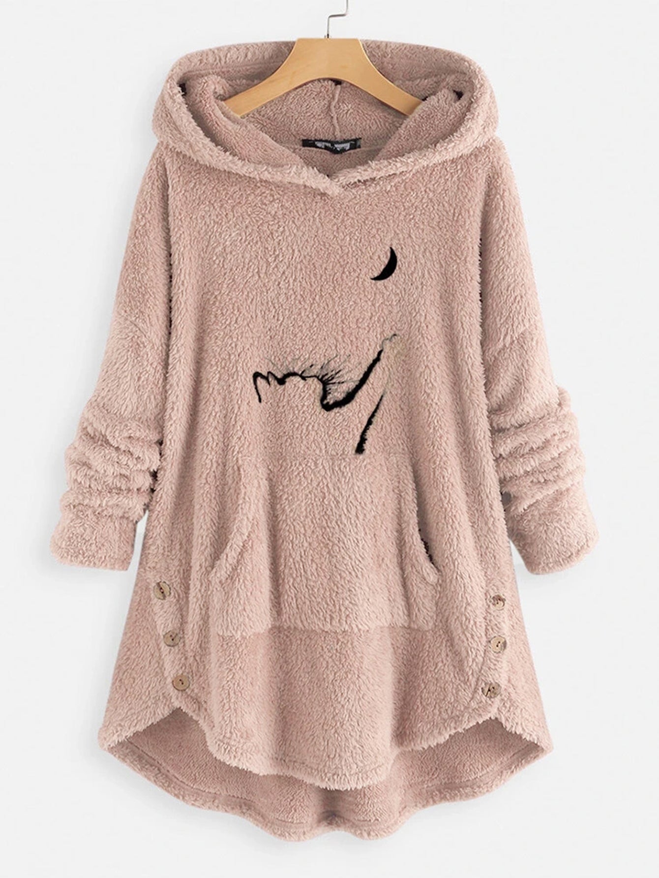 Plus Size Plush Solid Color Embroidery Hoodie Coat Sai Feel