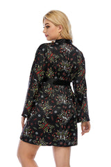 Plus Size Printed Satin Lounge Wear Pajamas Robe Sai Feel