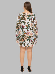 Plus Size Round  Neck Leaf Print Dresses Sai Feel