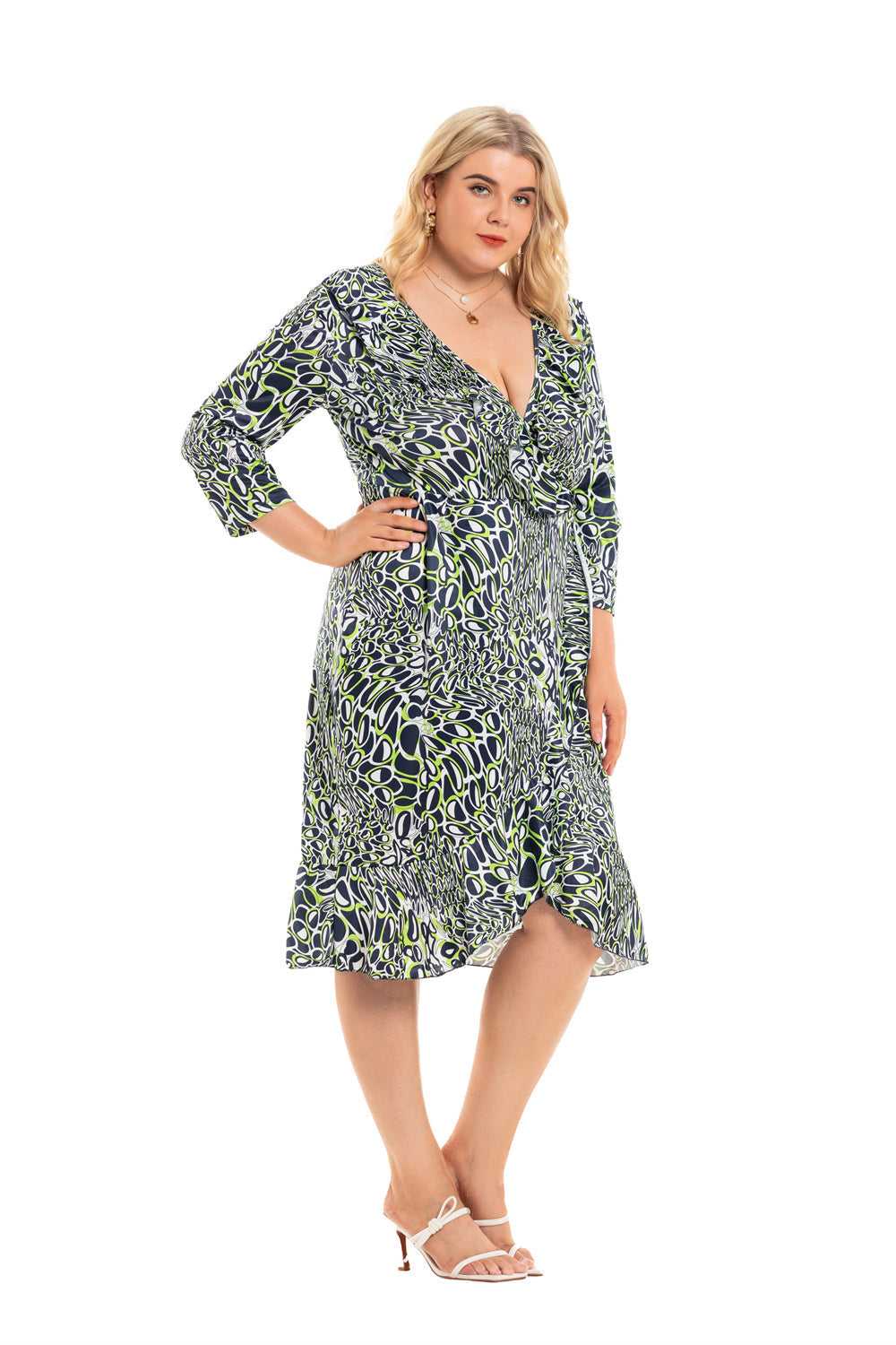 Plus Size Ruffle Printed Midi Dress Sai Feel