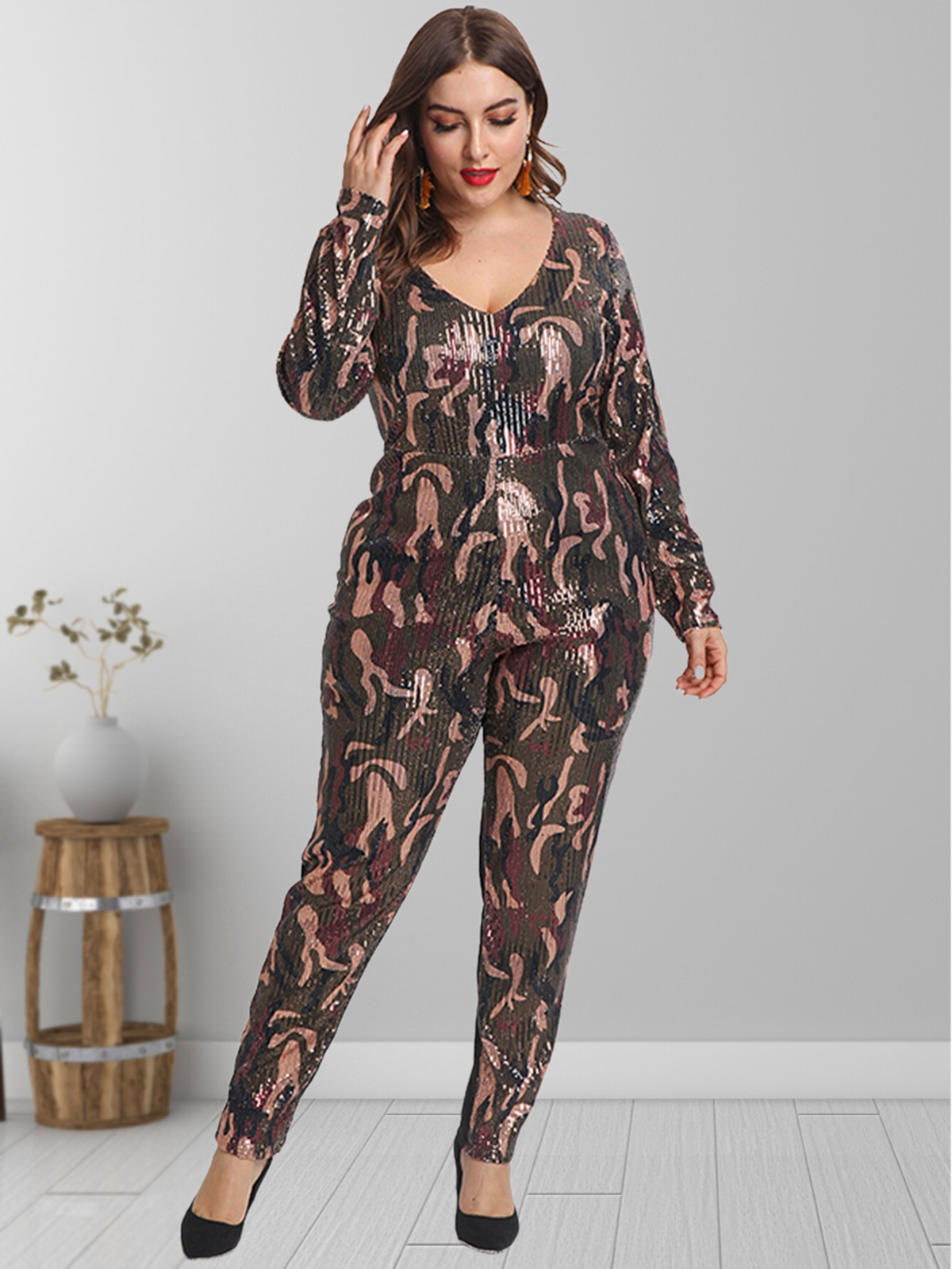 Plus Size Sequins Bodycon Jumpsuit  Catsuits Sai Feel