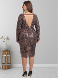 Plus Size Sequins Deep V Backless Bodycon Dress Sai Feel