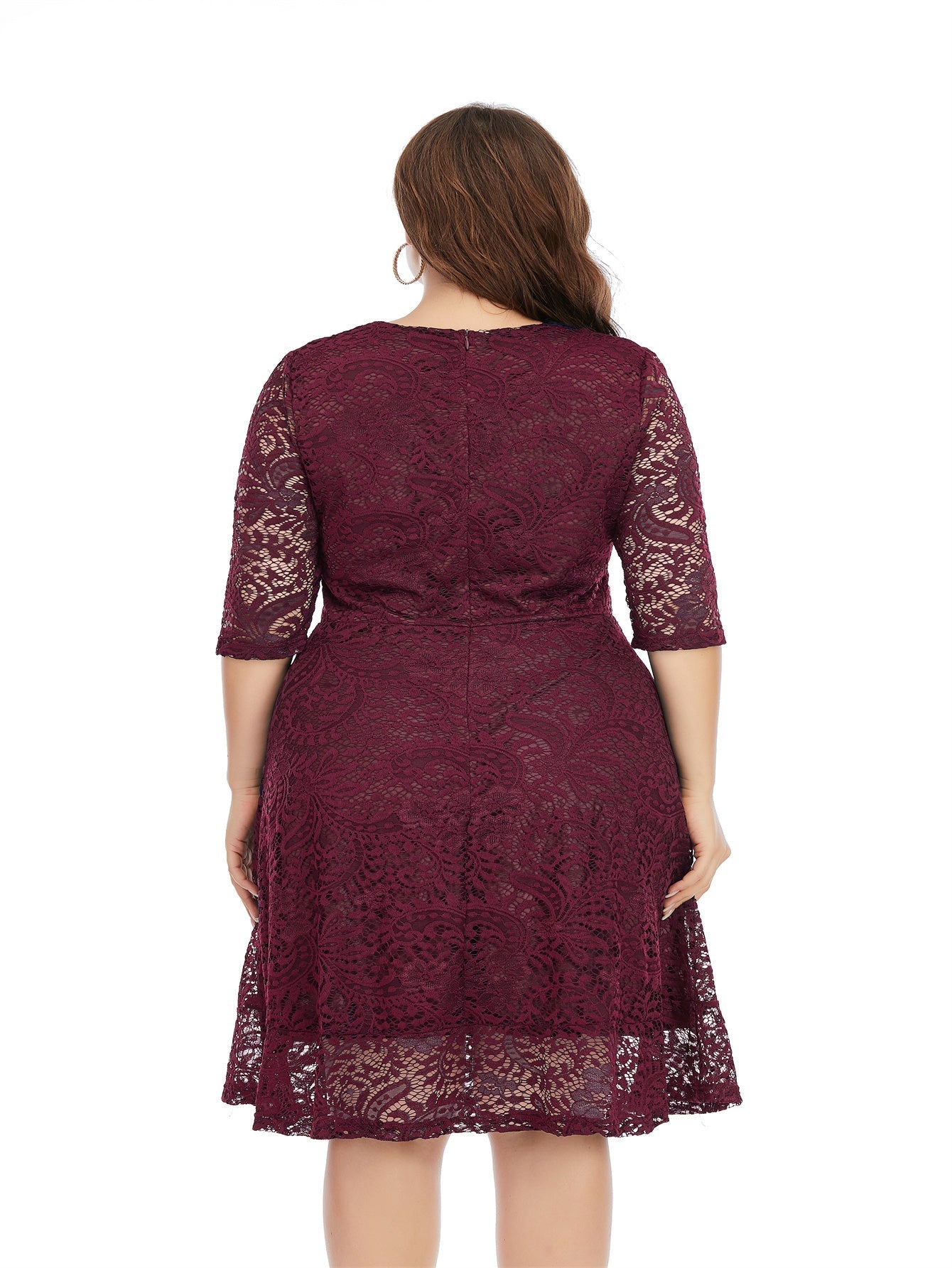 Plus Size Short Sleeve Round Neck Mini Lace Dress Sai Feel