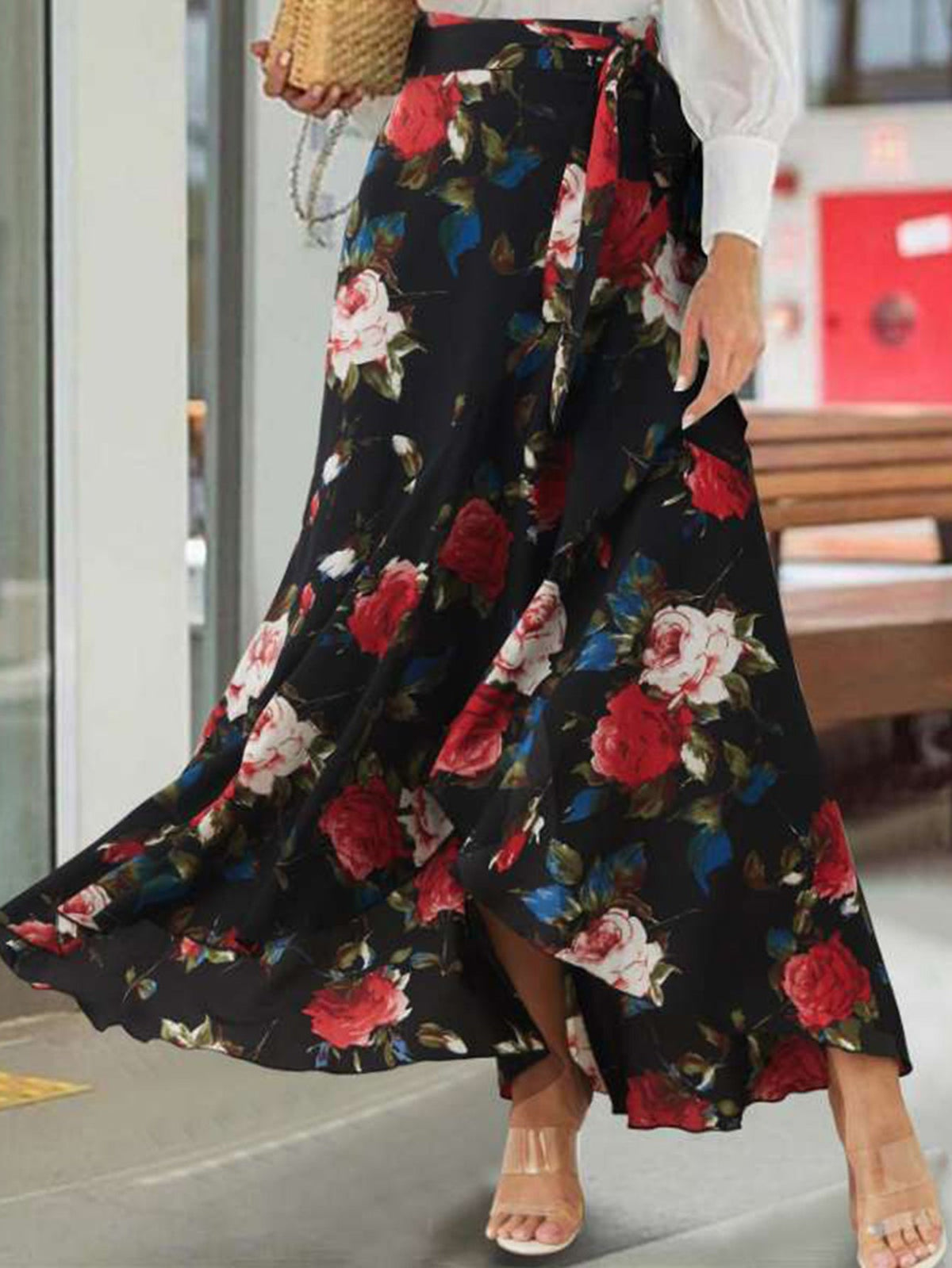 Plus Size Slit Flora Printing Skirt Sai Feel
