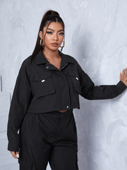 Plus Size Solid Button Front Jacket Sai Feel
