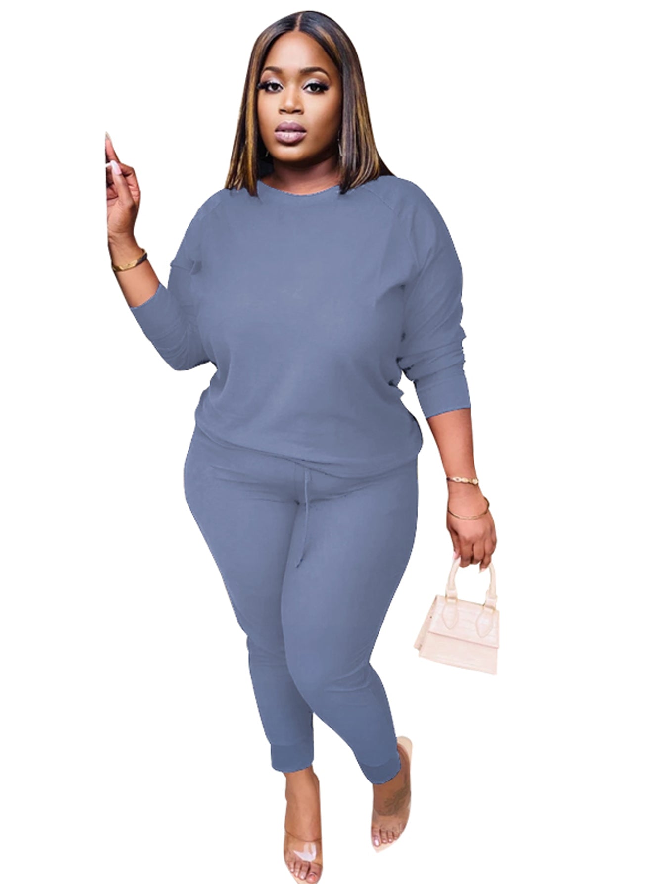 Plus Size Solid Sweatshirt & Pants Set Sai Feel