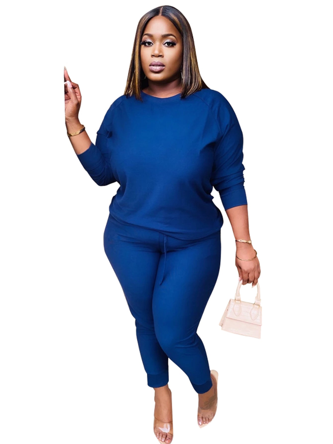 Plus Size Solid Sweatshirt & Pants Set Sai Feel