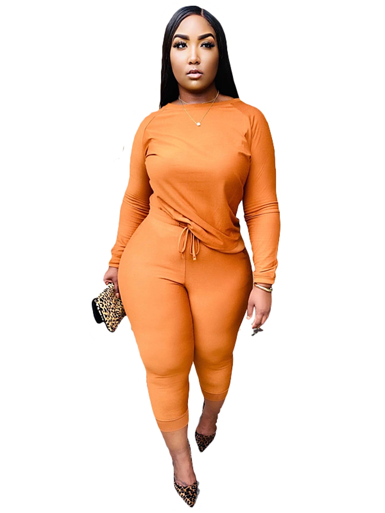 Plus Size Solid Sweatshirt & Pants Set Sai Feel