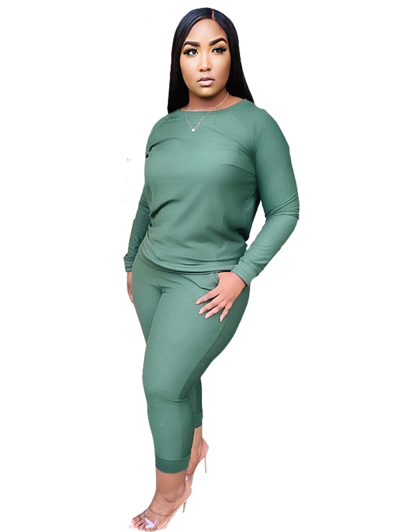 Plus Size Solid Sweatshirt & Pants Set Sai Feel