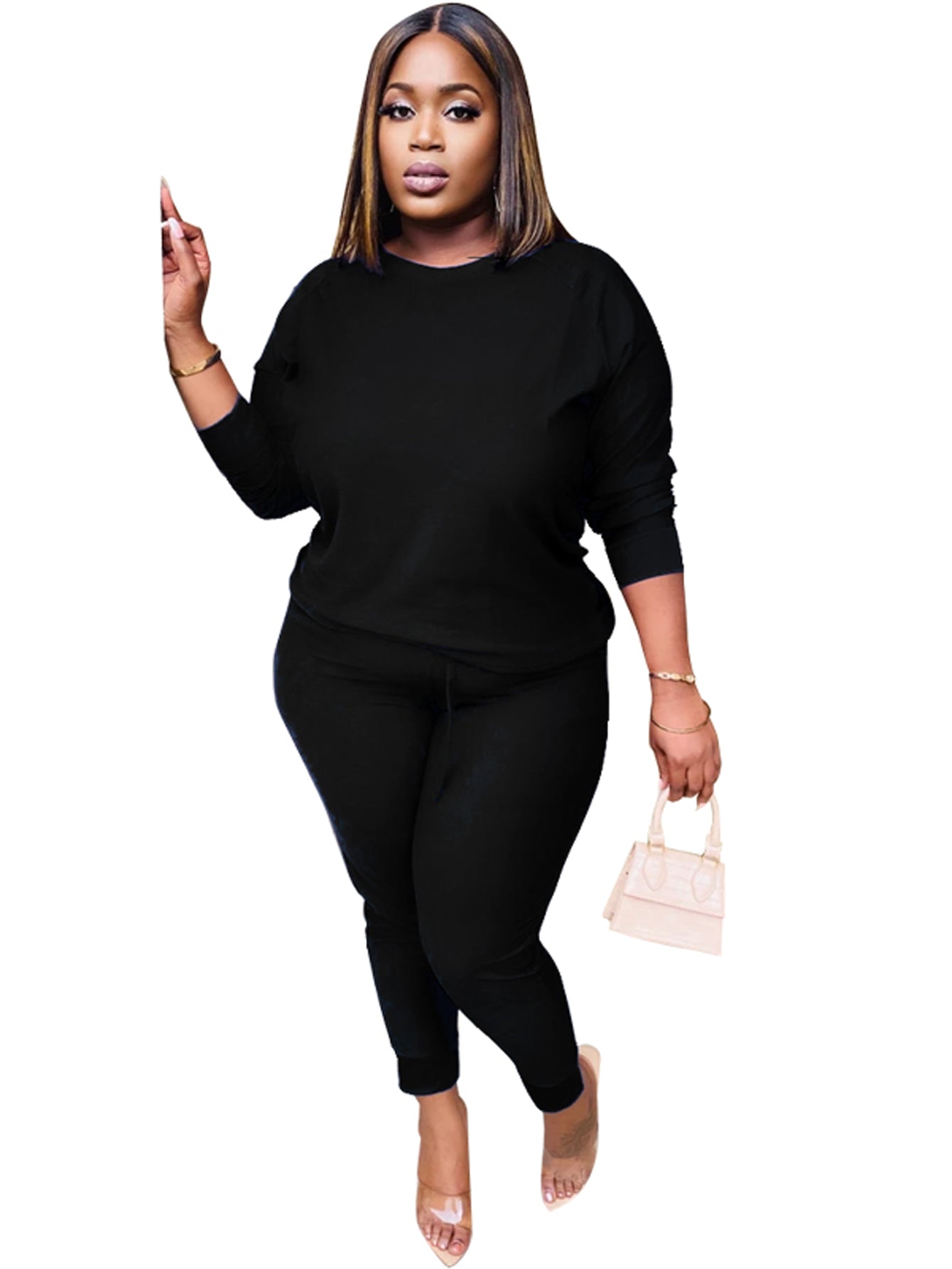 Plus Size Solid Sweatshirt & Pants Set Sai Feel