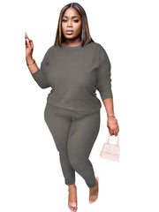 Plus Size Solid Sweatshirt & Pants Set Sai Feel