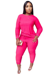 Plus Size Solid Sweatshirt & Pants Set Sai Feel