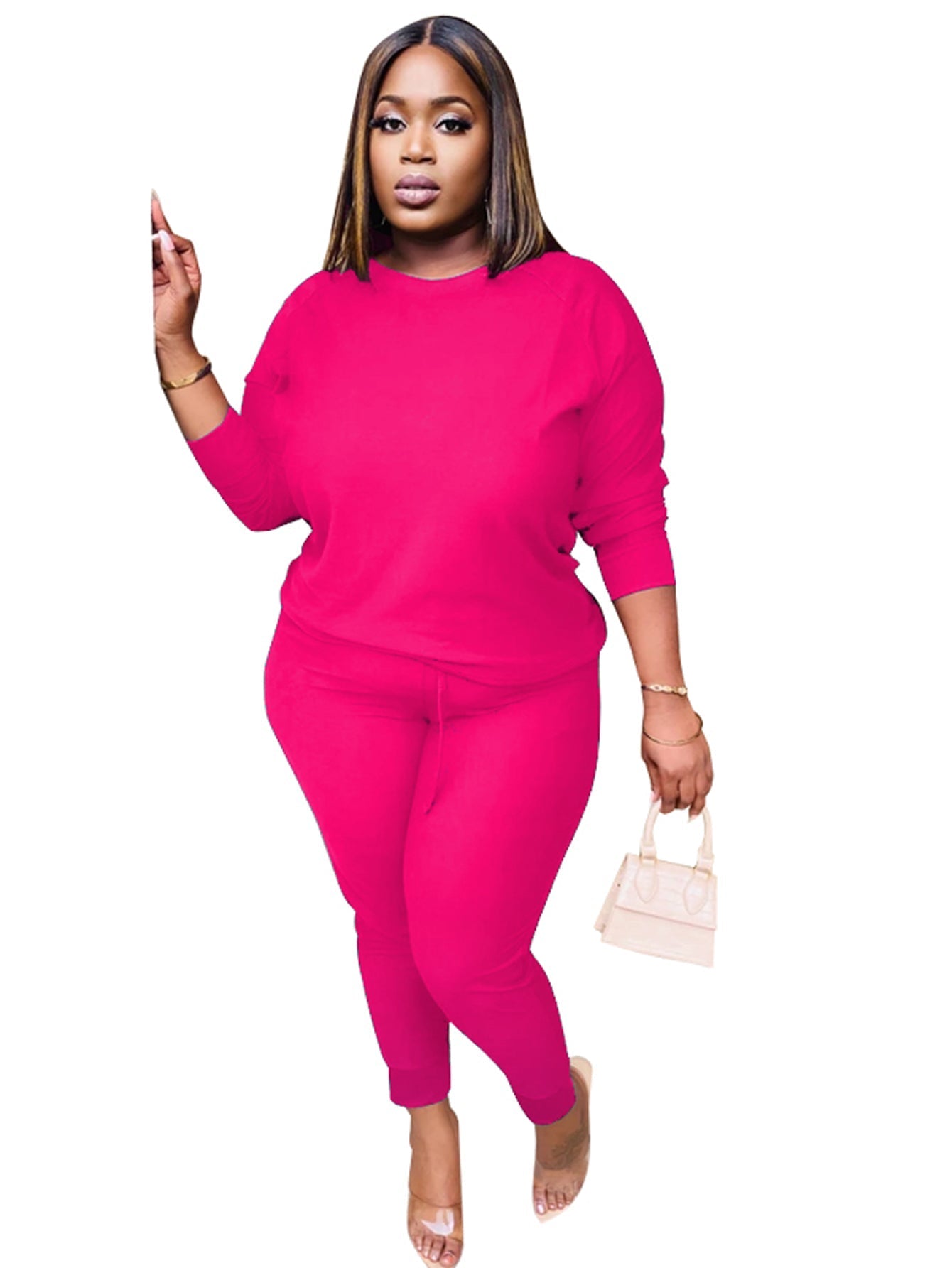 Plus Size Solid Sweatshirt & Pants Set Sai Feel