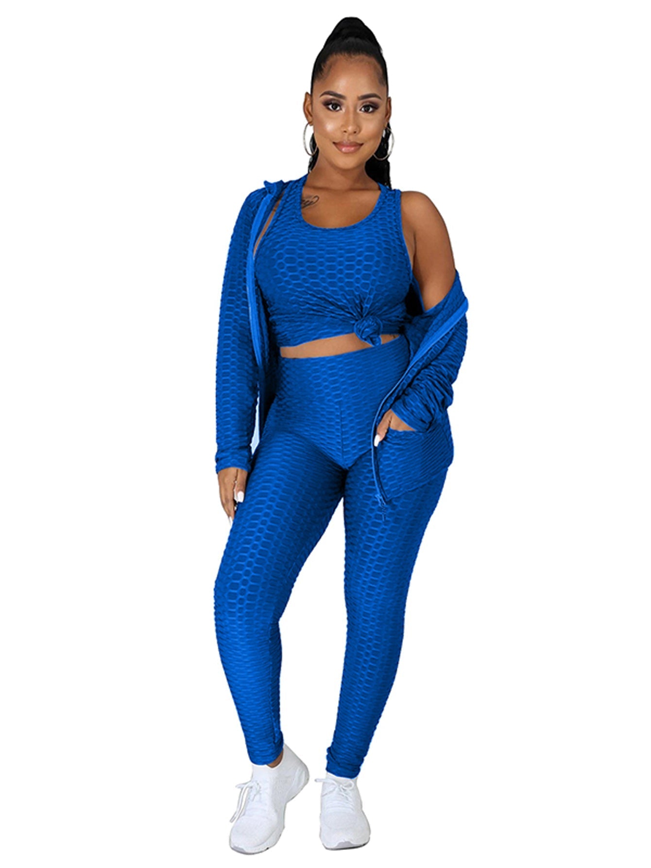 Plus Size Solid Tank Top &Hoodie&Legging Set Sai Feel