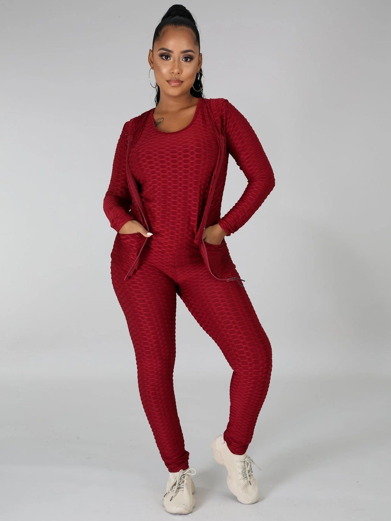 Plus Size Solid Tank Top &Hoodie&Legging Set Sai Feel