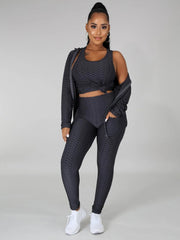 Plus Size Solid Tank Top &Hoodie&Legging Set Sai Feel