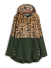 Plus Size Splic Leopard Long Sleeve Plush Hoodie Sai Feel