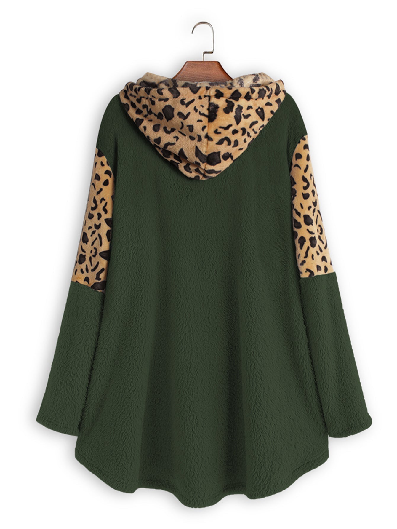 Plus Size Splic Leopard Long Sleeve Plush Hoodie Sai Feel