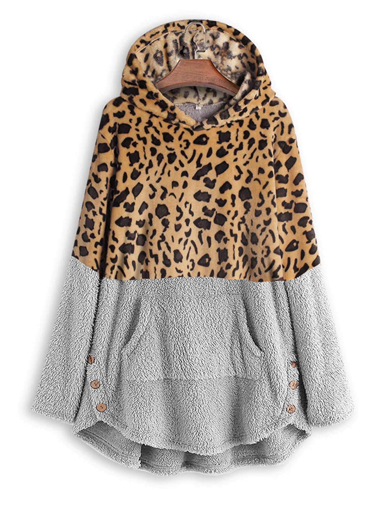 Plus Size Splic Leopard Long Sleeve Plush Hoodie Sai Feel