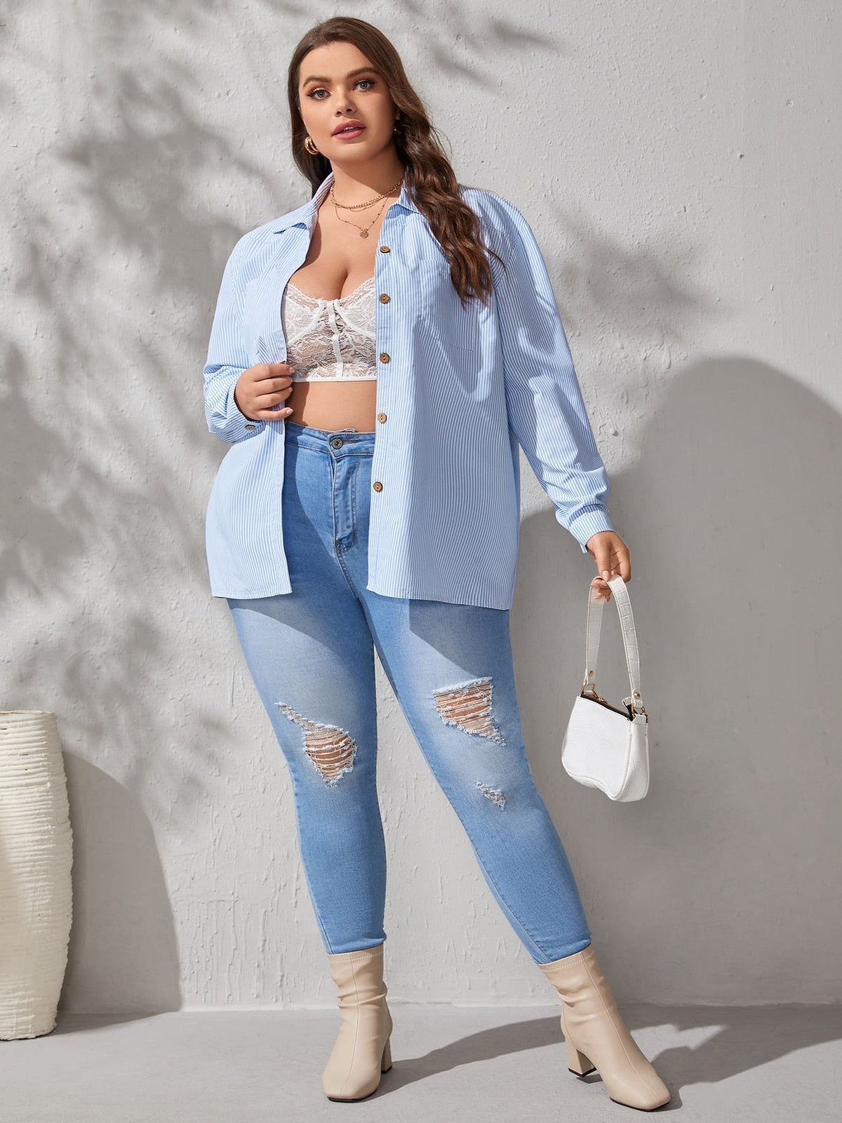 Plus Size Striped Shirt Sai Feel