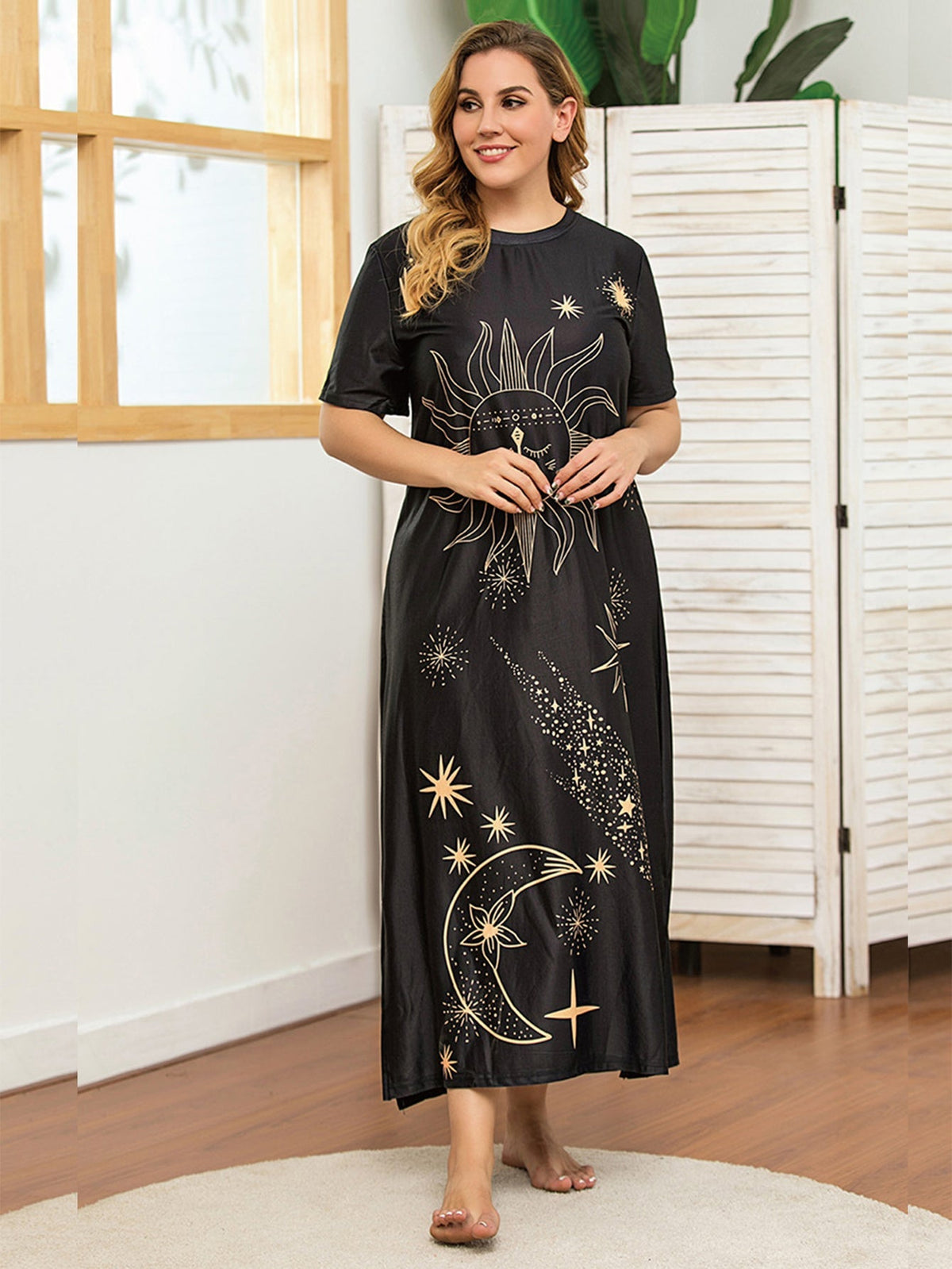 Plus Size Sun Star Print Dress Sai Feel