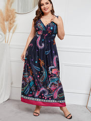 Plus Size Surplice Neck Smocked Waist Maxi Dress Sai Feel