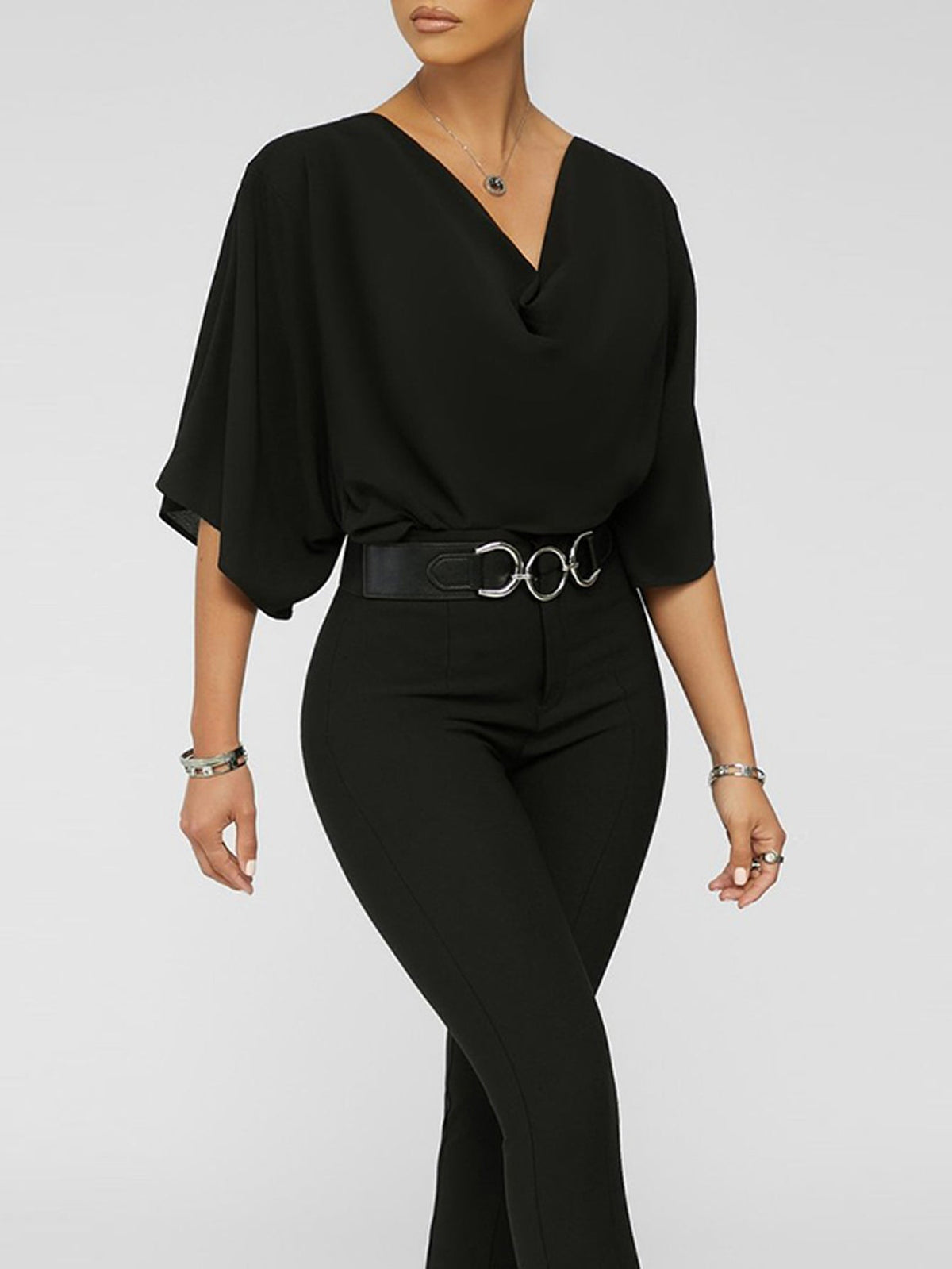 Plus Size V Neck Blouse Without Belt Sai Feel