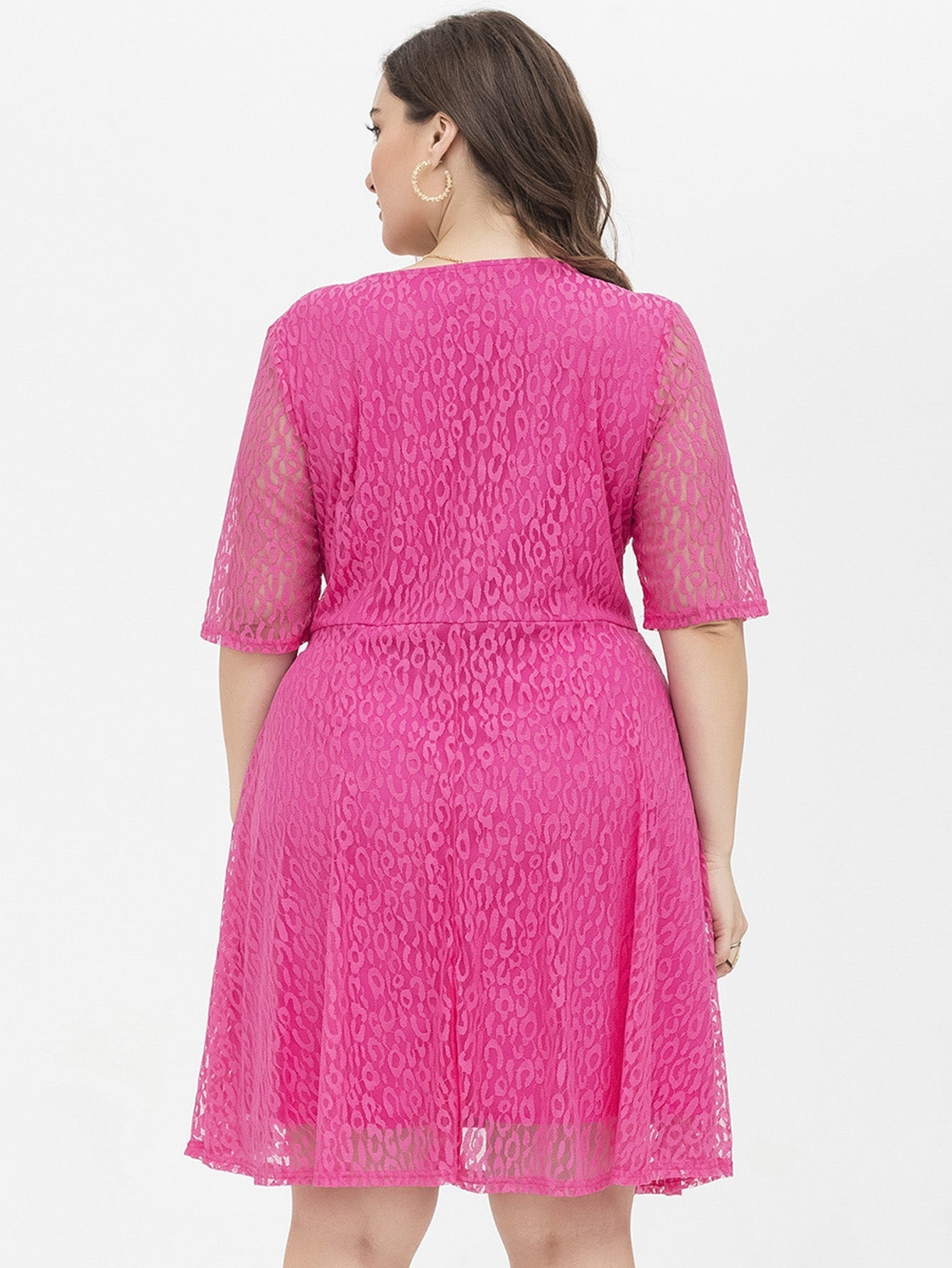 Plus Size V Neck Lace Dress Sai Feel