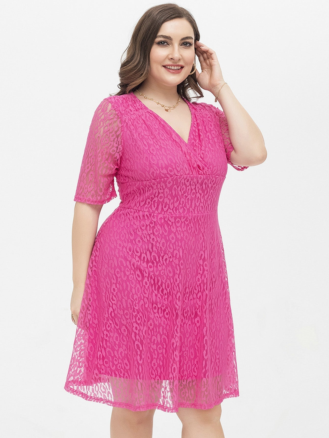 Plus Size V Neck Lace Dress Sai Feel