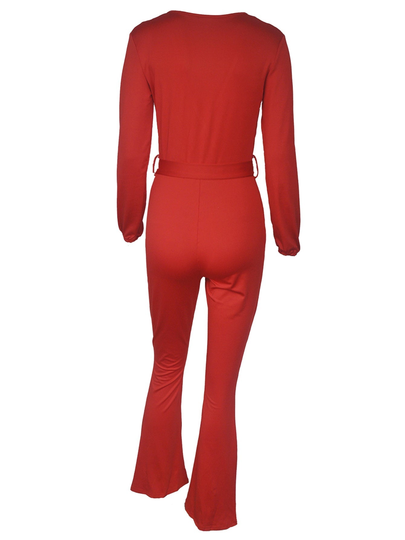 Plus Size V Neck Solid Jumpsuit Sai Feel