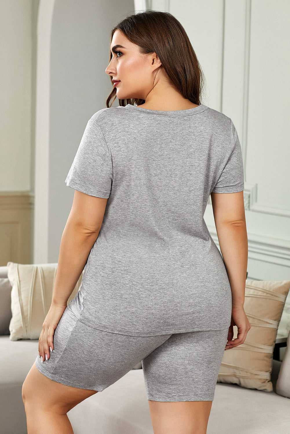 Plus Size V Neck T-shirt and Shorts Loungewear Sai Feel