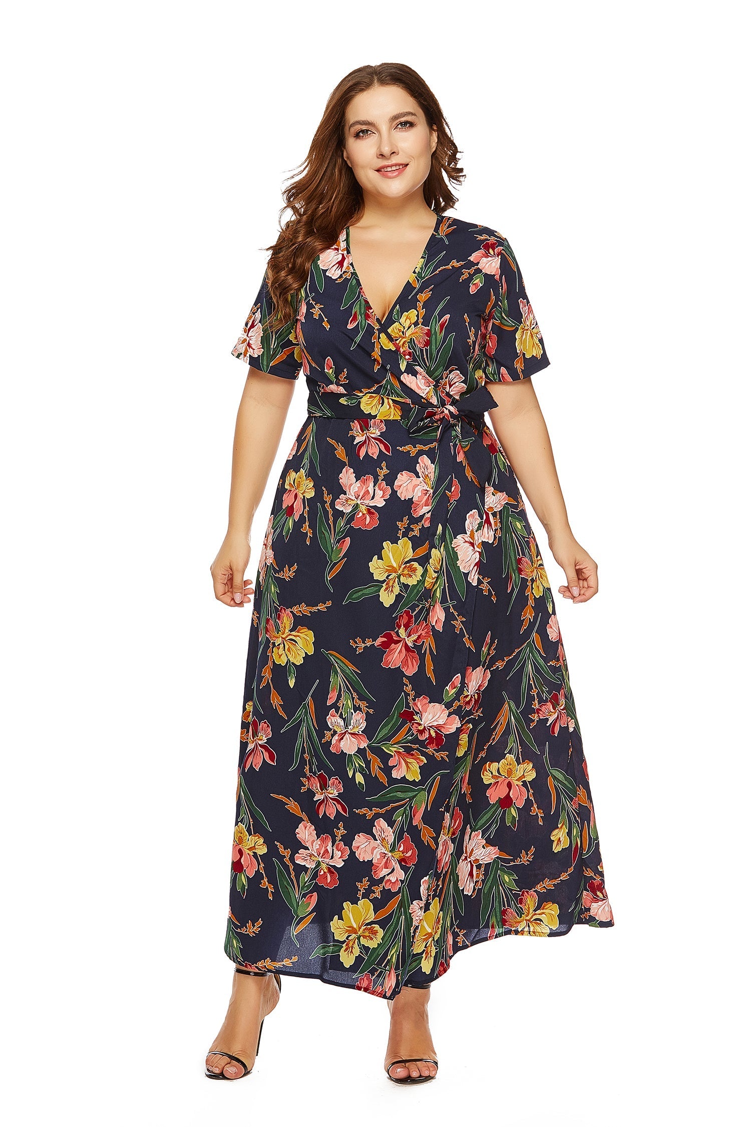Plus Size V-neck Printing Dress Sai Feel