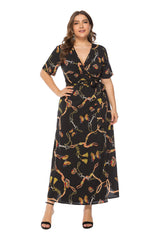 Plus Size V-neck Printing Dress Sai Feel