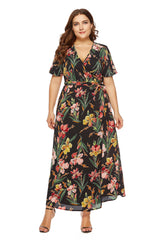 Plus Size V-neck Printing Dress Sai Feel