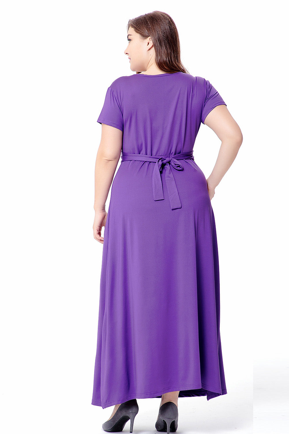Plus Size V-neck waist Short-sleeved Knitted Dress Sai Feel