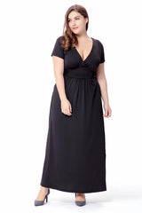 Plus Size V-neck waist Short-sleeved Knitted Dress Sai Feel