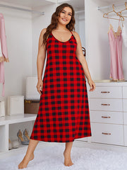 Plus Size Woman's Sexy Sleepwear for Women Plaid Tank Nightgown soft comfortable Cami Dress Spaghetti Strap ,Pajama dress XL-4XL Sai Feel