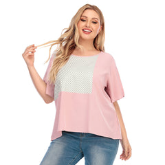 Plus Size Women Loose Contrast Color Striped T-shirt Top Sai Feel