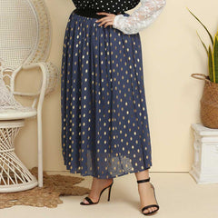 Plus Size Women Print Polka-dot Elastic Waist Chiffon Long Skirt Sai Feel