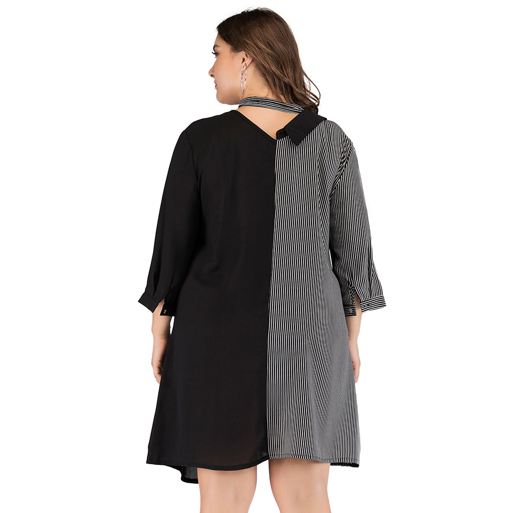 Plus Size Women Splicing Irregular Thin Nine Quarter Sleeve Dress Sai Feel