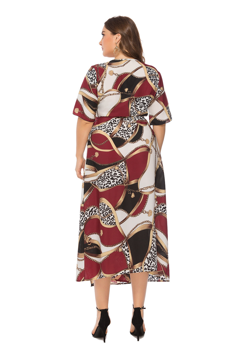 Plus Size Women's Short Sleeve Wrap Printed Midi Dress Sai Feel