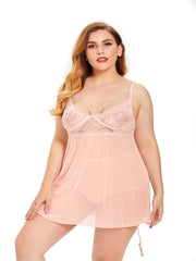 Plus Size(XL-4XL)Nightdress Sleepwear Floral Lace Mesh Woman's sexy Lingerie Dress with panty Sai Feel