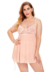 Plus Size(XL-4XL)Nightdress Sleepwear Floral Lace Mesh Woman's sexy Lingerie Dress with panty Sai Feel