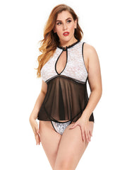 Plus Size(XL-4XL)Nightdress Sleepwear Floral Lace Mesh Woman's sexy Lingerie Dress with thongs Sai Feel