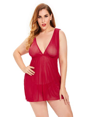 Plus Size XL-4XL Nightdress Sleepwear Floral Lace V Neck Mesh Woman's sexy Lingerie Dress Sai Feel