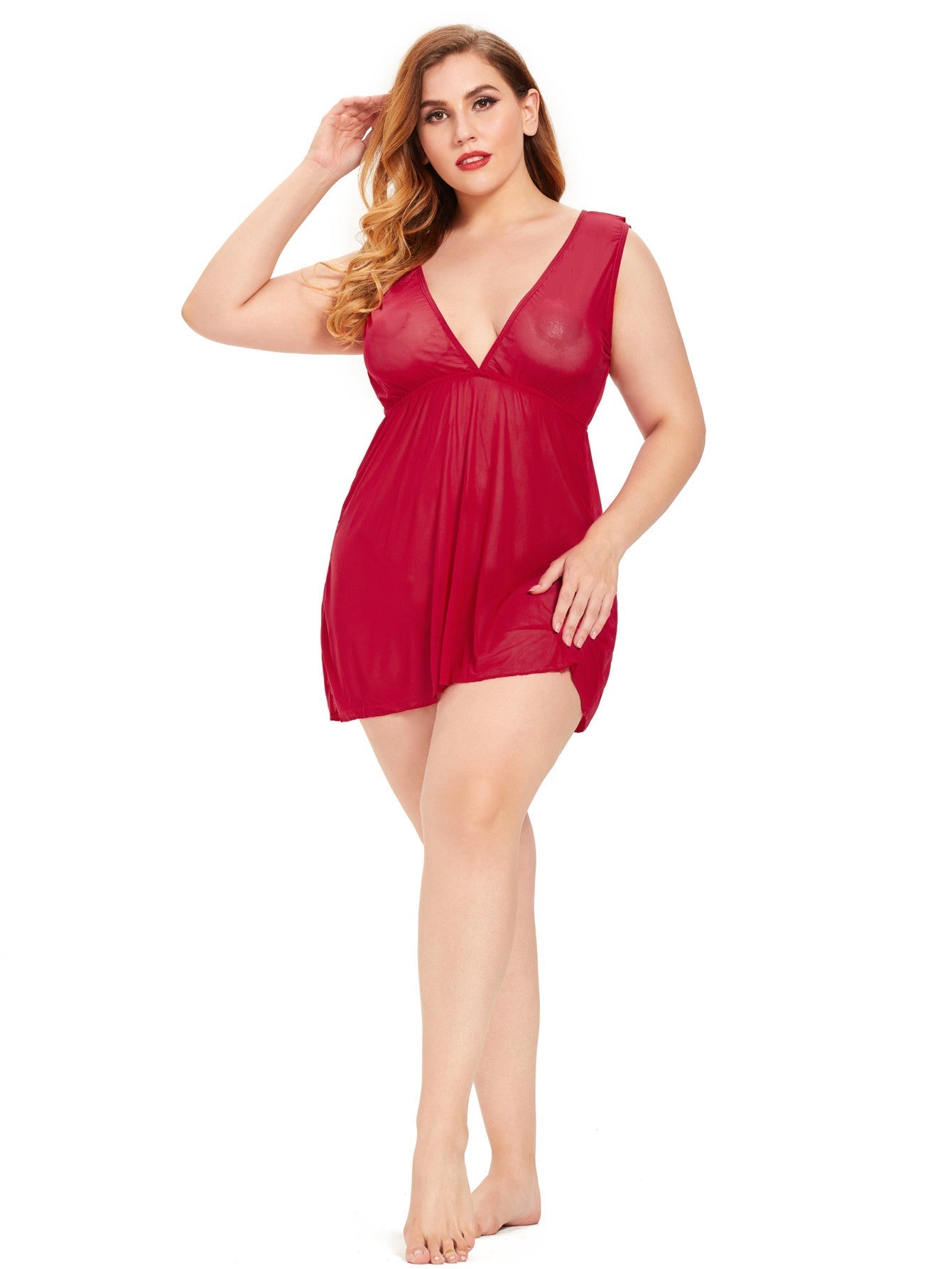 Plus Size XL-4XL Nightdress Sleepwear Floral Lace V Neck Mesh Woman's sexy Lingerie Dress Sai Feel